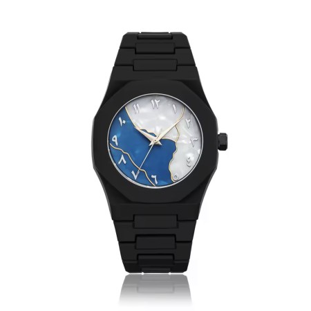 Arabic Digital Plastic Carbon Fiber (46gm) body Strap Quartz Men's Watch Casual Waterproof - Black & Blue